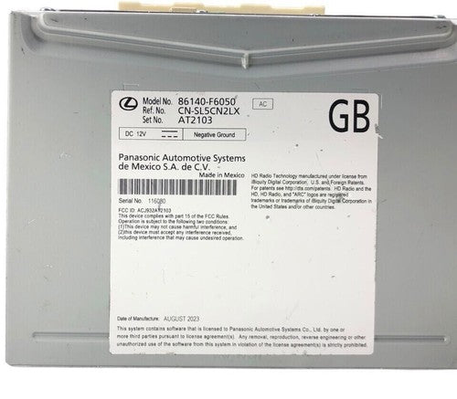 2022 Lexus 86140-F6050 RECEIVER ASSEMBLY RADIO & DISPLAY 86140-F6050 G