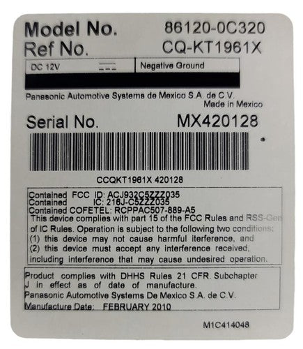 Genuine Toyota OEM 2010-2013 Tundra Receiver Assy, RadiAM/FM CD 86120-
