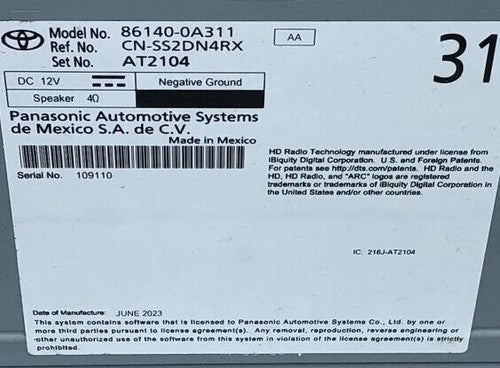 2022-24 Toyota Receiver Assembly Radio & Display  86140-0A311 Genuine