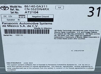 2022-24 Toyota Receiver Assembly Radio & Display  86140-0A311 Genuine