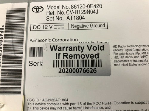 2020-2021 Toyota Highlander Radio Control Unit OEM 86120-0E420