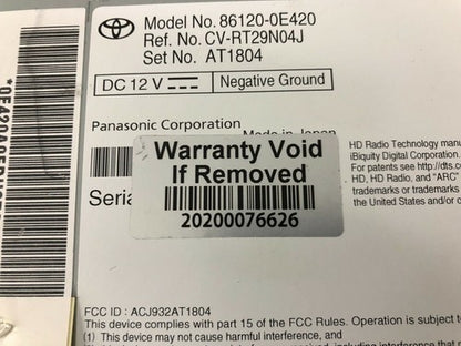 2020-2021 Toyota Highlander Radio Control Unit OEM 86120-0E420