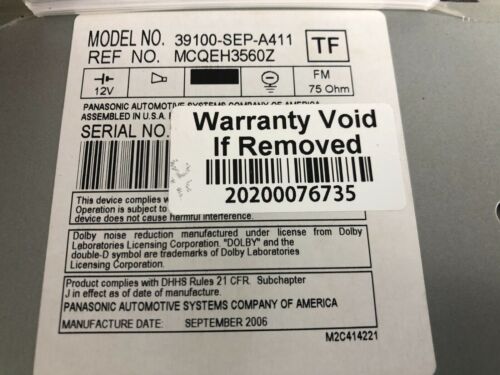 2004-2006 Acura TL Navigation Radio DVD/CD Cassette Player OEM 39100-S