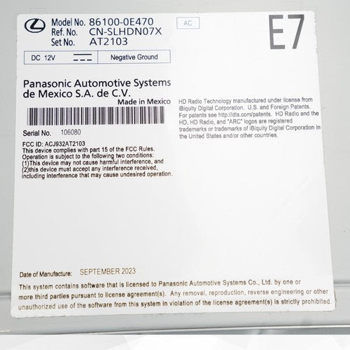2023 Lexus Receiver Assembly Radio 86100-0E470 Wireless CarPlay and An