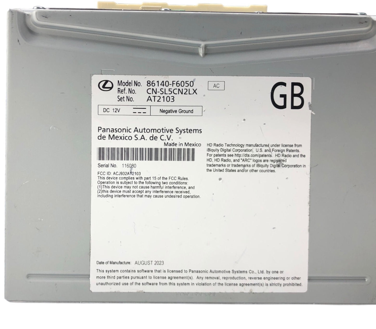 2022 Lexus 86140-F6050 RECEIVER ASSEMBLY RADIO & DISPLAY 86140-F6050 N