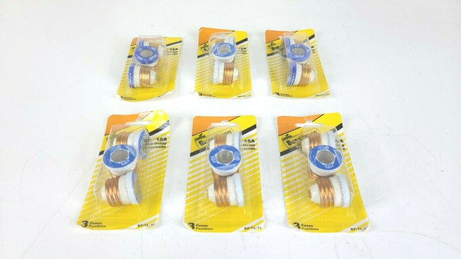*LOT OF 6* Bussman BP/TL-15 15 Amp Time Delay Plug Fuses 3 Count