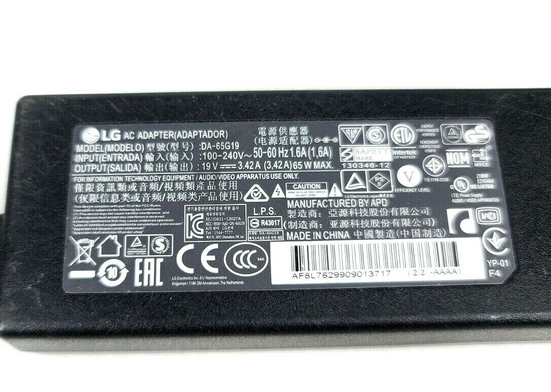 Genuine Original LG DA-65G19 19V 3.42A 65W AC Power Adapter for LCD Monitor