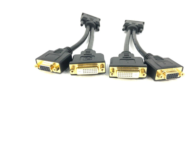 LOT OF 2 A/V Cables 8" Wyse Compatible DVI Splitter Cable-DVI-I to DVI-D&VGA-M/F