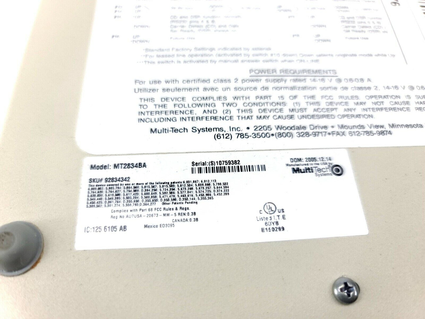 MultiTech MT2834BA MultiModem Data/Fax Modem