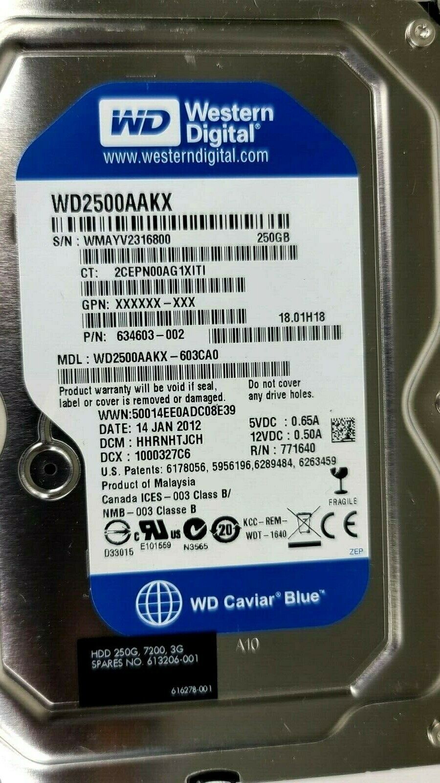 Lot of 9 Western Digital WD2500AAKX-603CA0 Caviar Blue 250GB SATA 3.5" TESTED!