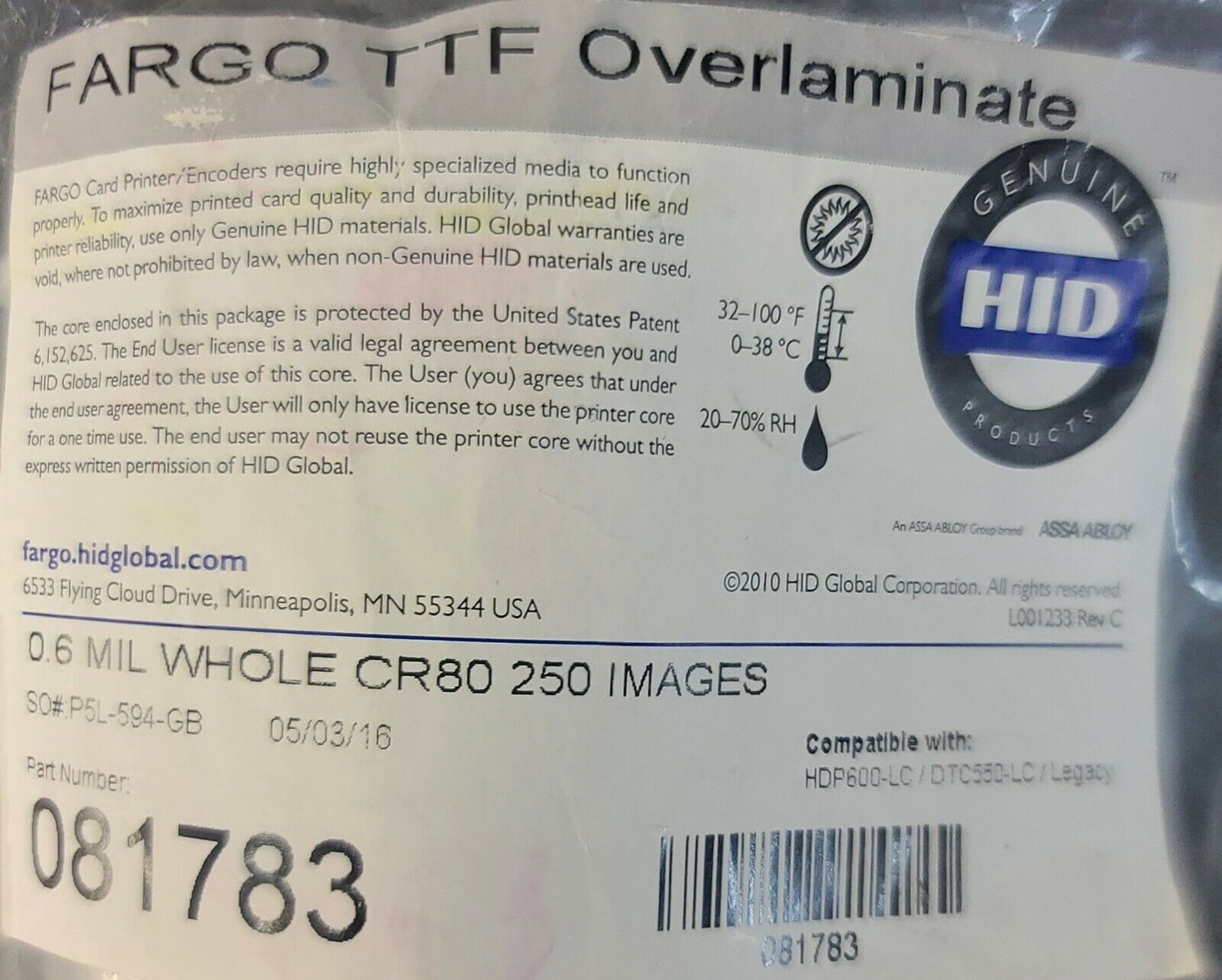 NEW Fargo 081783 Fargo Polyguard Overlaminate Ribbon