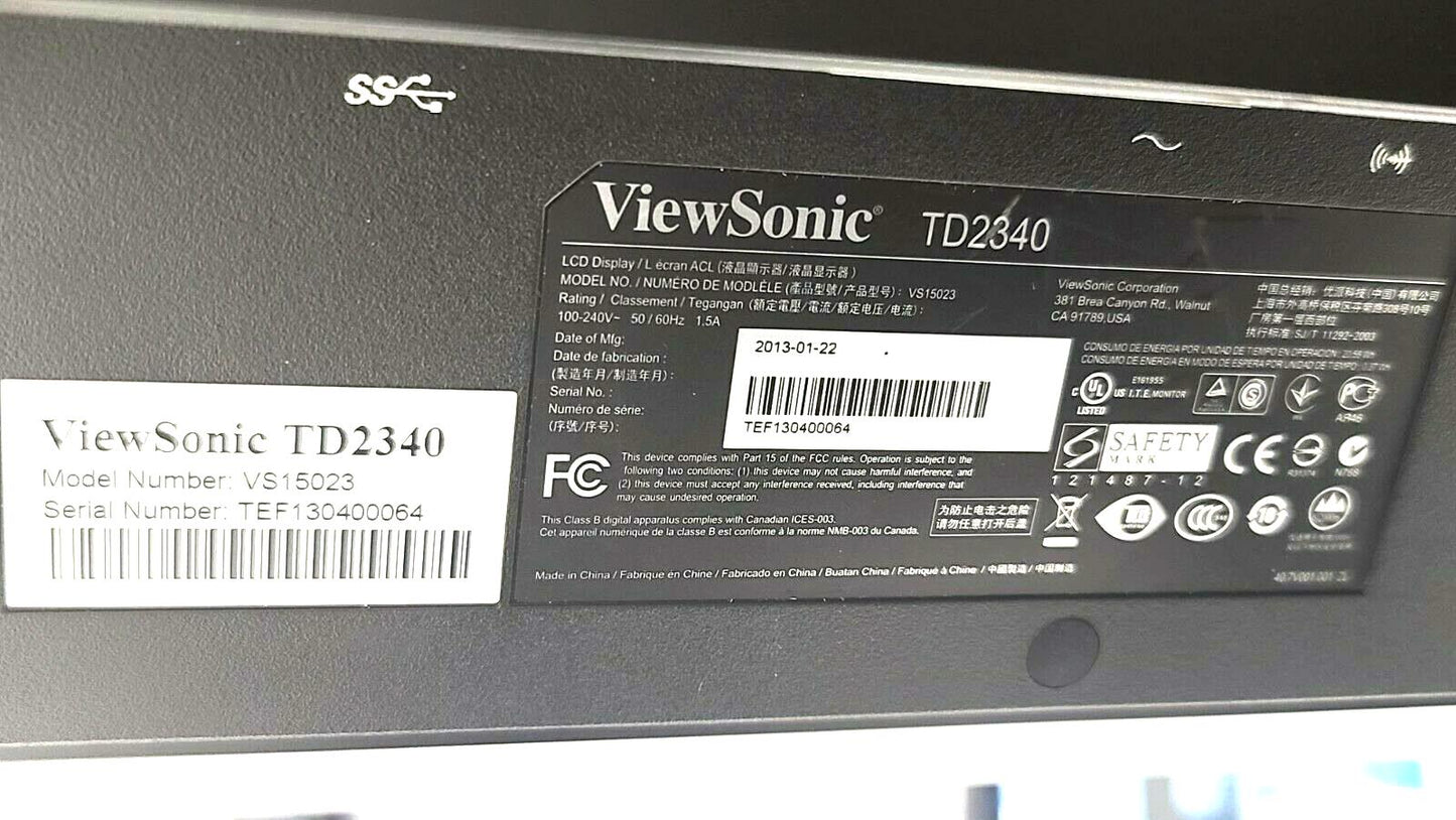 Viewsonic TD2340 Black Monitor  Touch Screen