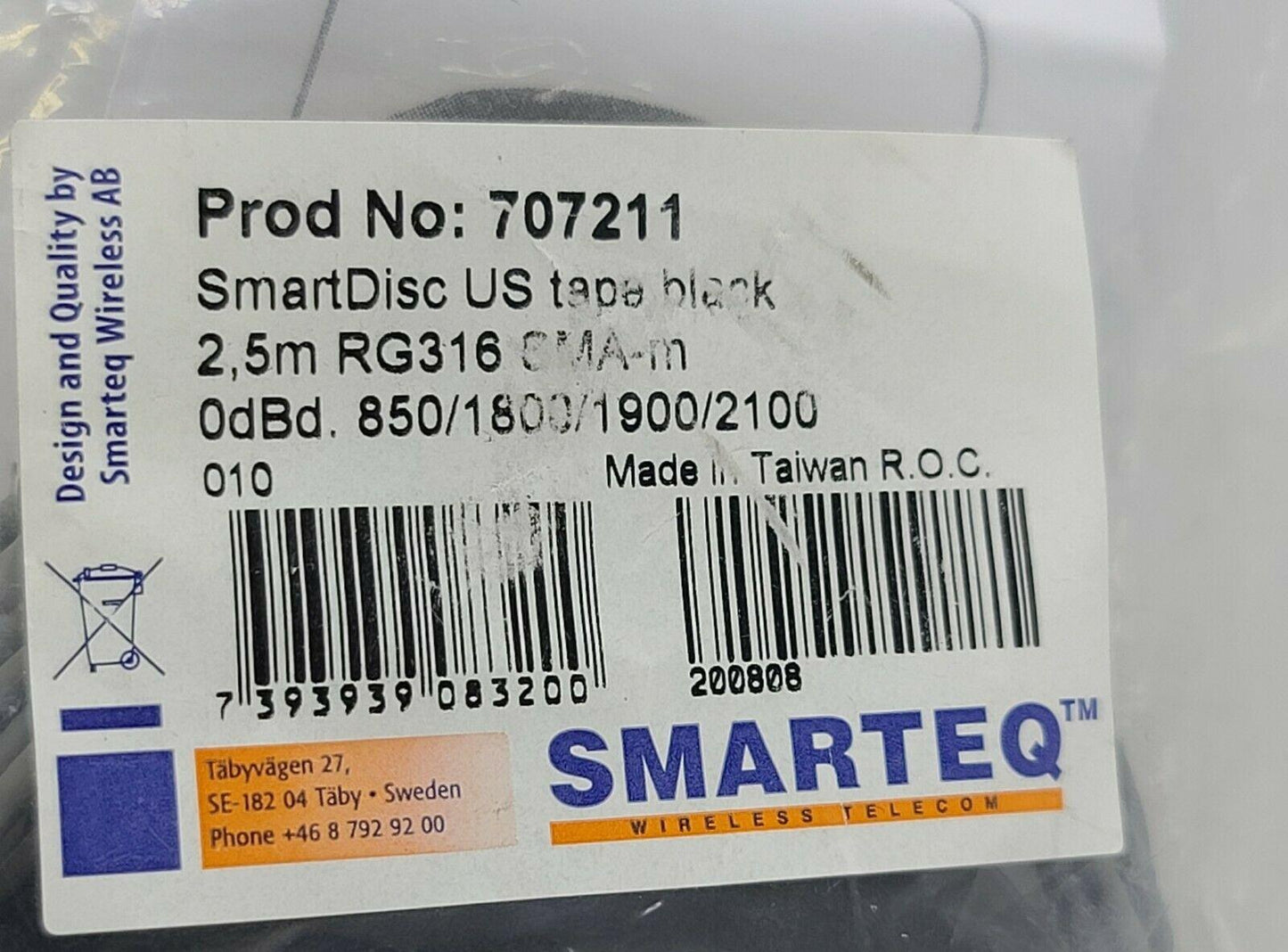 HIAB SMARTEQ SMARTDISC US TAPE BLACK, 2,5M RG316 SMA-M