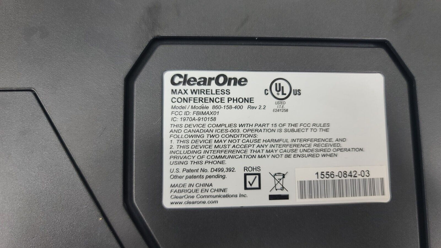 ClearOne  Max Wireless Conference Phone Base  860-158-400 Rev 2.2