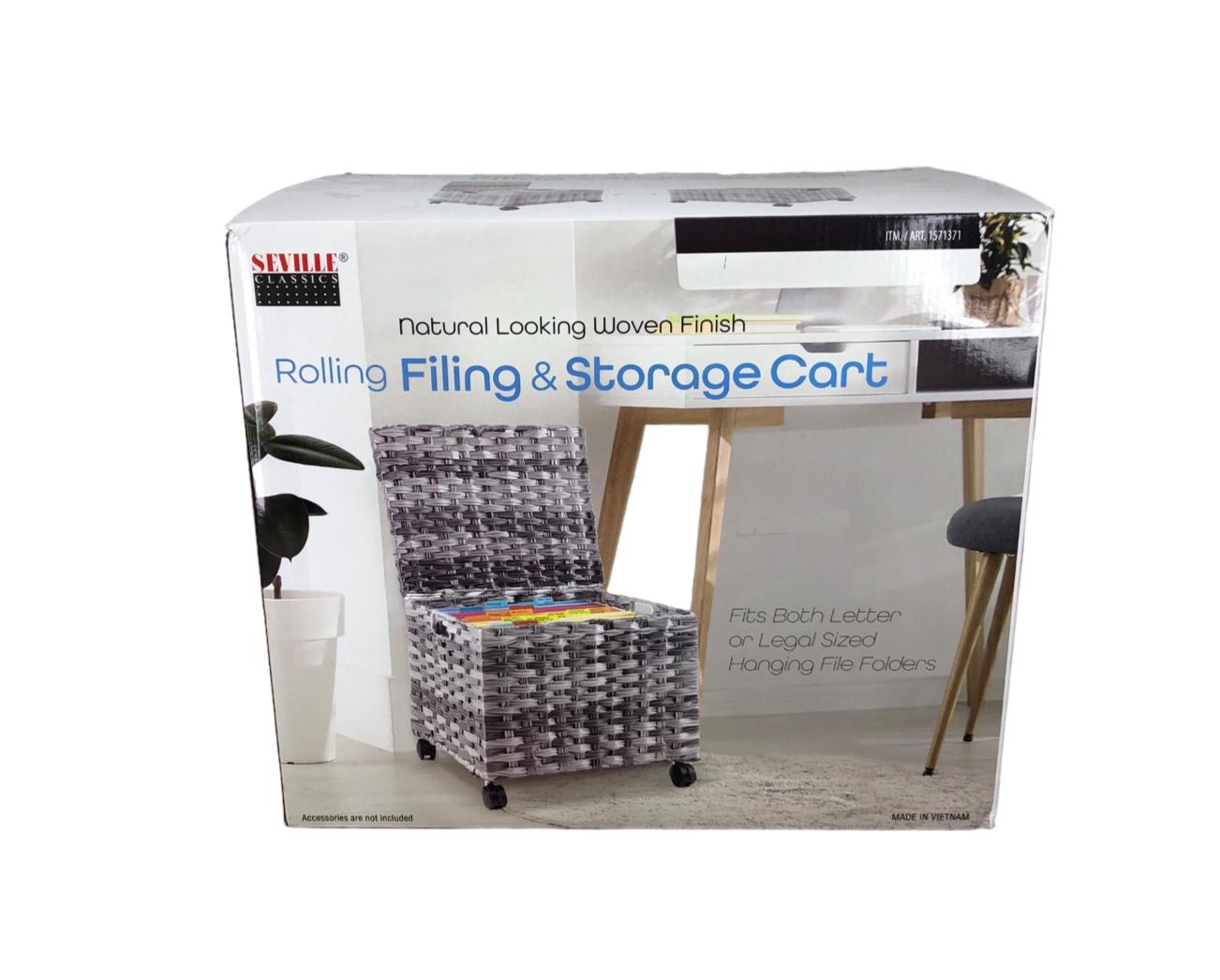 Seville Classics Natural Looking Woven Rolling Filing & Storage Cart - Open Box