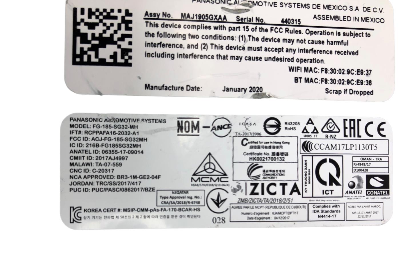 2020 FORD SYNC MODULE FG-185-SG32-MH MAJ1905GXAA CL-MJ49N0GL AG