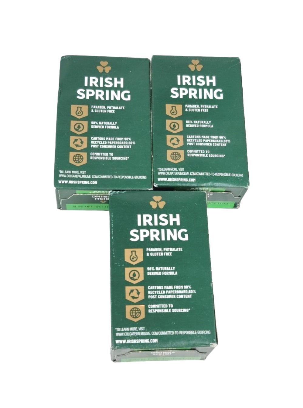 SET OF 3 IRISH SPRING ORIGINAL CLEAN 12 hr. DEODORANT SOAP W/FLAXSEED OIL 4.5 oz