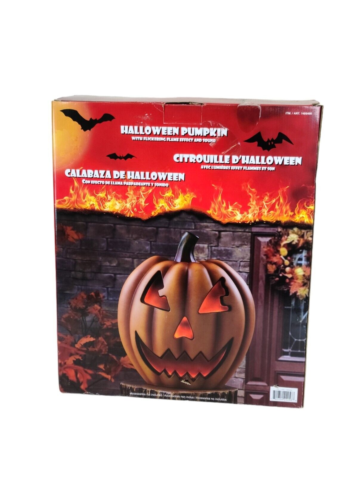 LED Halloween Jack O' Lantern Pumpkin Decoration Flickering Flames & Sound - NEW