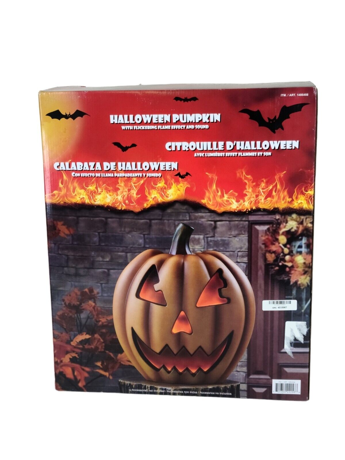 LED Halloween Jack O' Lantern Pumpkin Decoration Flickering Flames & Sound - NEW