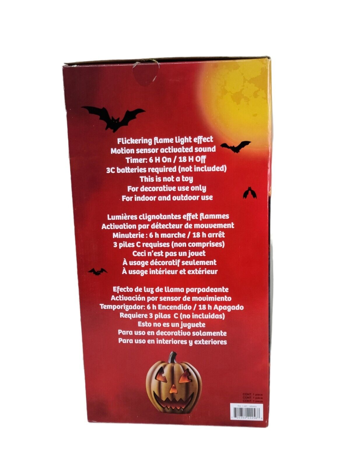 LED Halloween Jack O' Lantern Pumpkin Decoration Flickering Flames & Sound - NEW