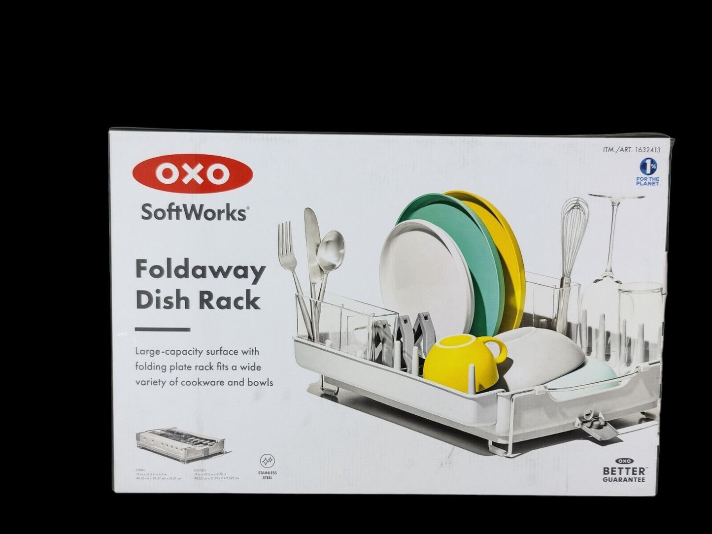 Oxo Softworks Foldaway Dishrack Silver With Spout, Legs, Tines & Compact Storage