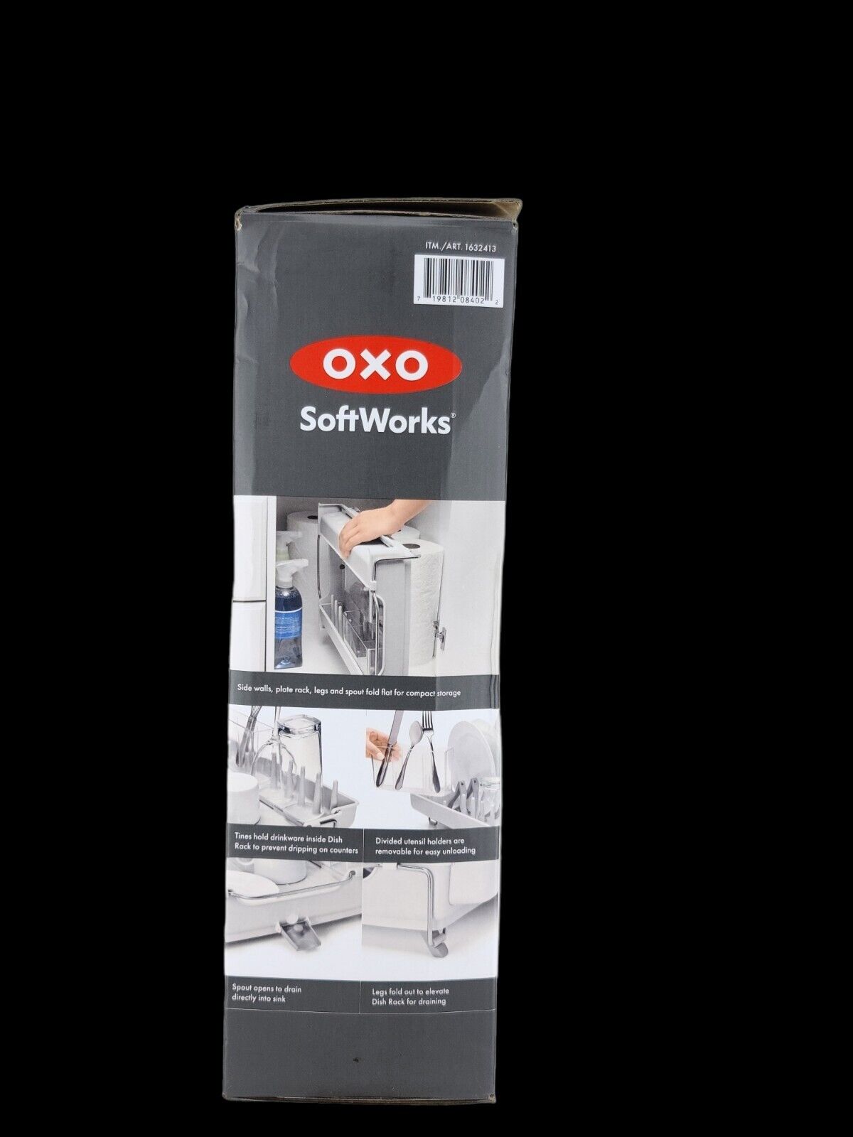 Oxo Softworks Foldaway Dishrack Silver With Spout, Legs, Tines & Compact Storage