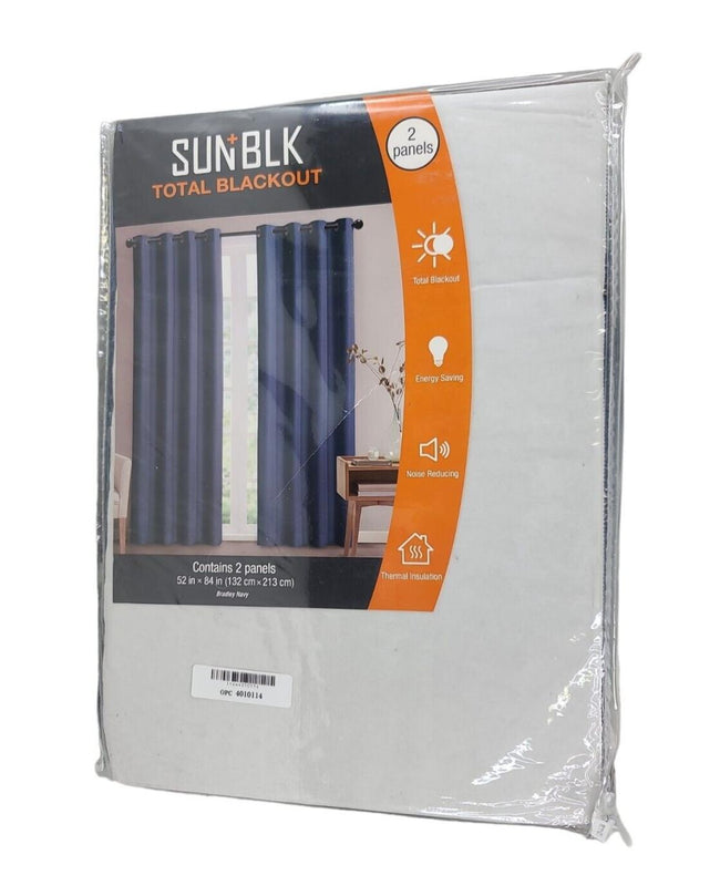 Sun+Blk Bradley Bradley Navy Total Blackout Window Curtains, 2-panels 52" x 84"