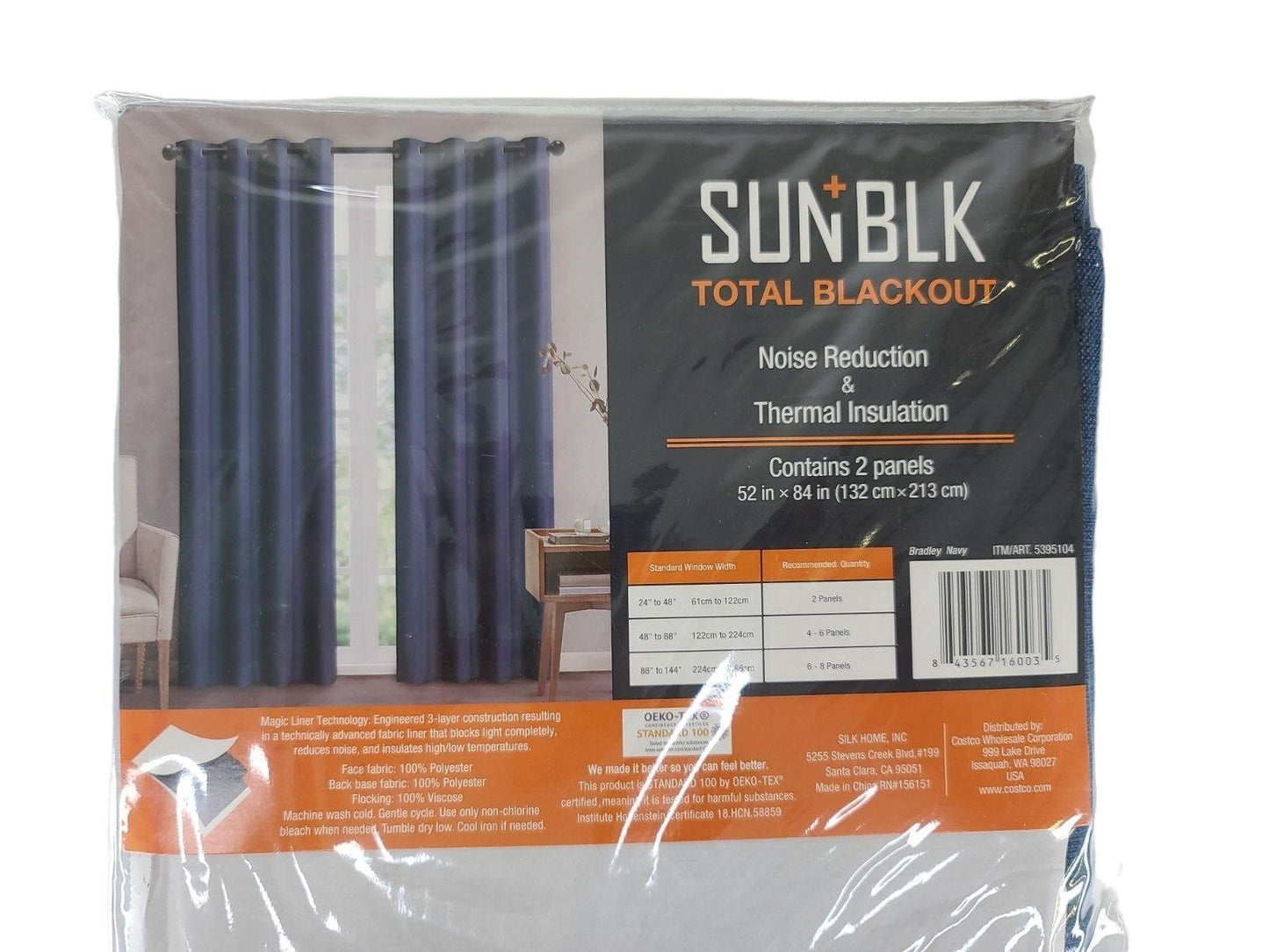 Sun+Blk Bradley Bradley Navy Total Blackout Window Curtains, 2-panels 52" x 84"