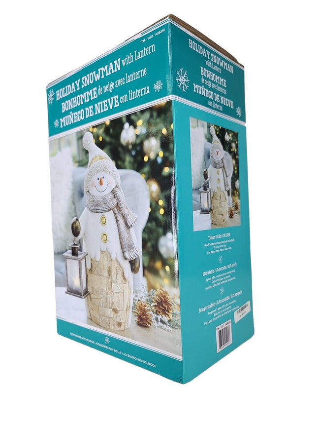 Holiday Snowman with Lantern LED Light Up 17 Inch - NEW