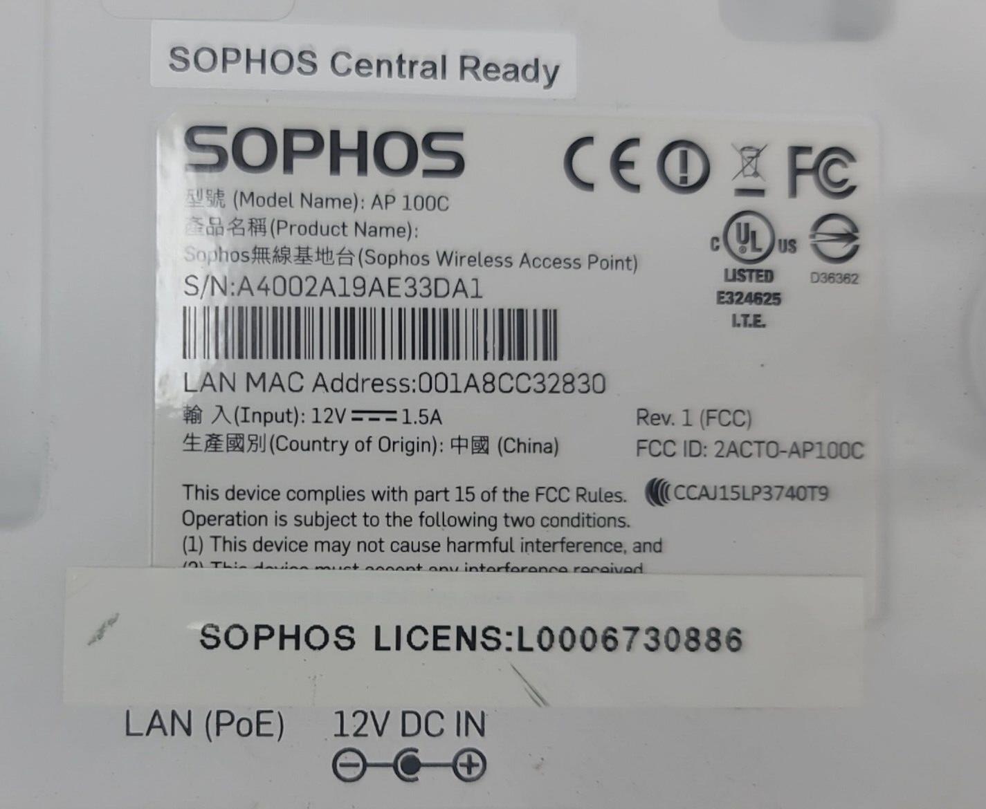 Sophos AP 100C Wireless Enterprise Grade Access Point NO Ceiling Mount