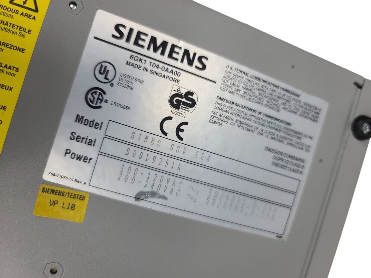 SIEMENS SSV 104 V2 6GK1 104-0AA00 ETHERNET