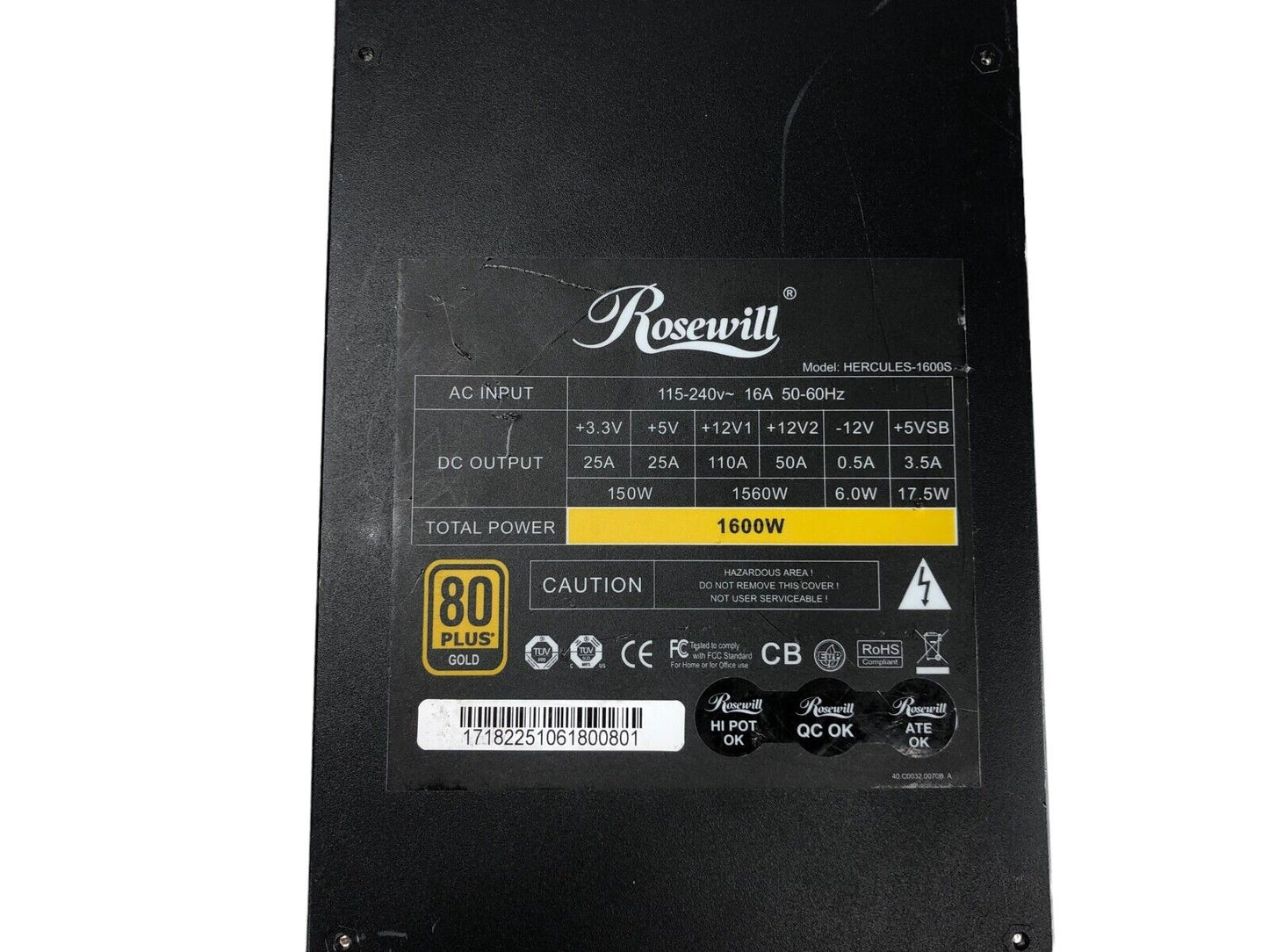 Rosewill Hercules 1600W Power Supply PSU 80 PLUS Gold