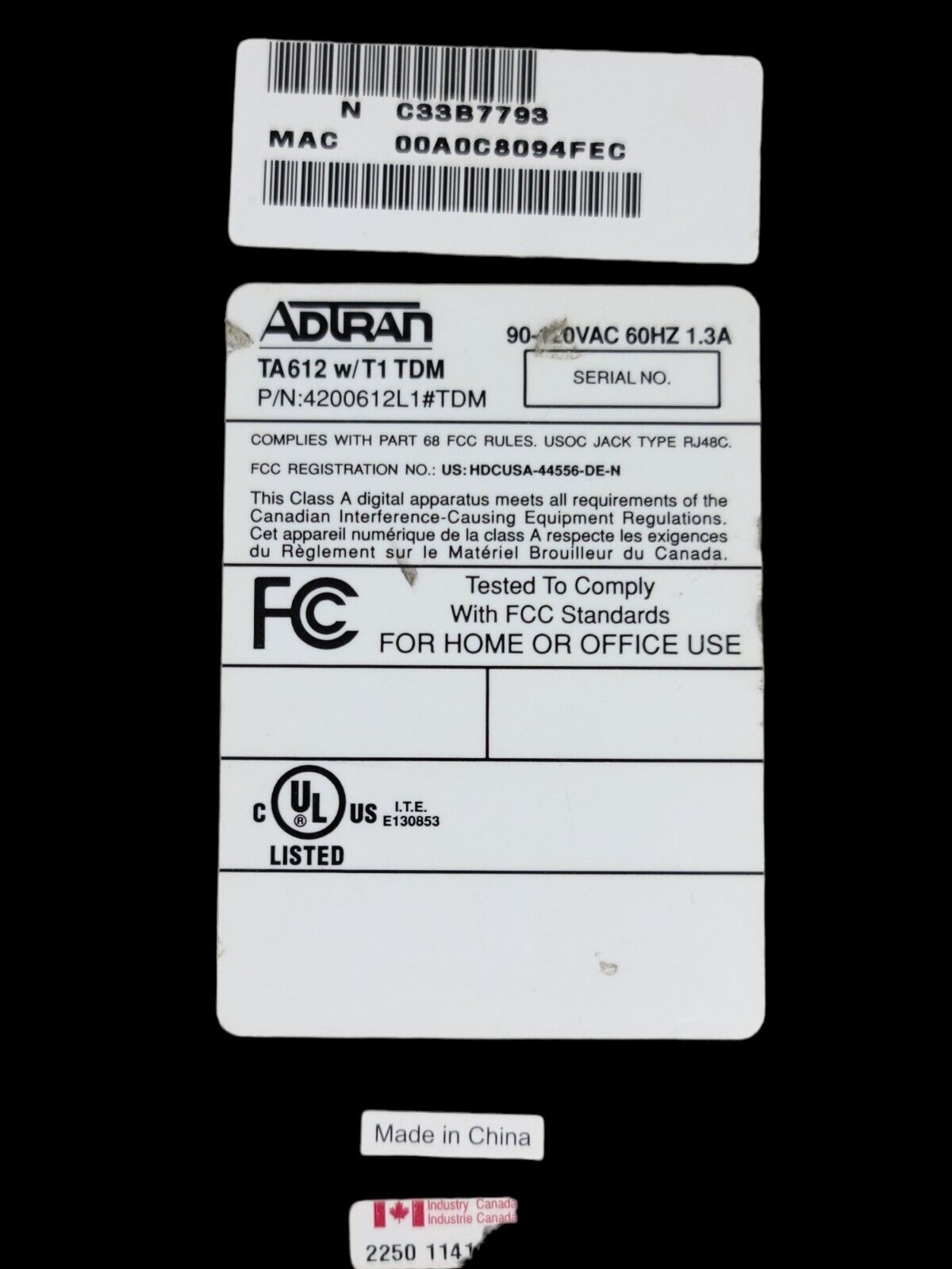 Adtran Total Access TA 612 w/T1 TDM 4200612L1#TDM