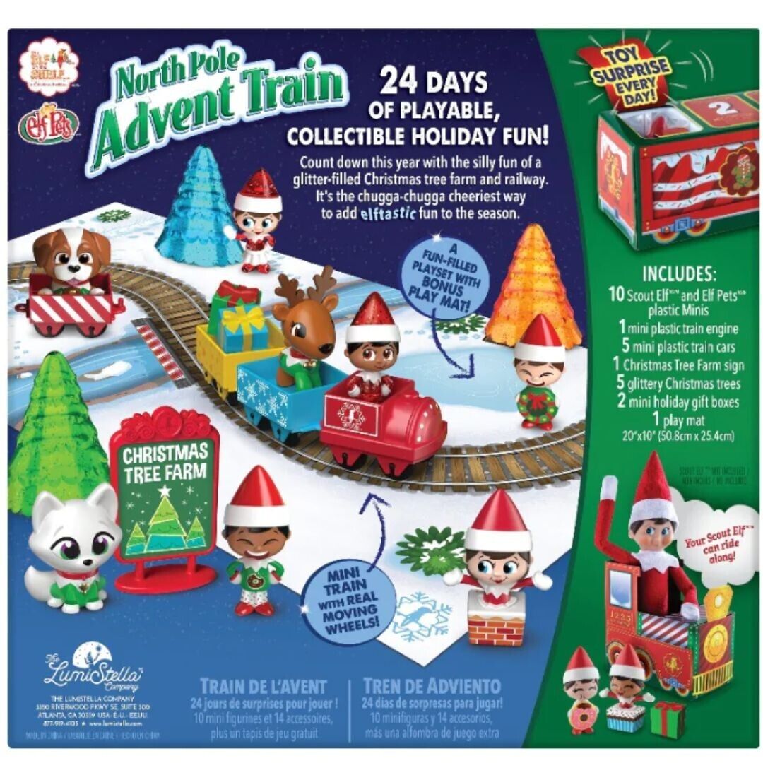 Elf On The Shelf North Pole Advent Train 10 Mini Elf’s & Elf Pets 24 Days New