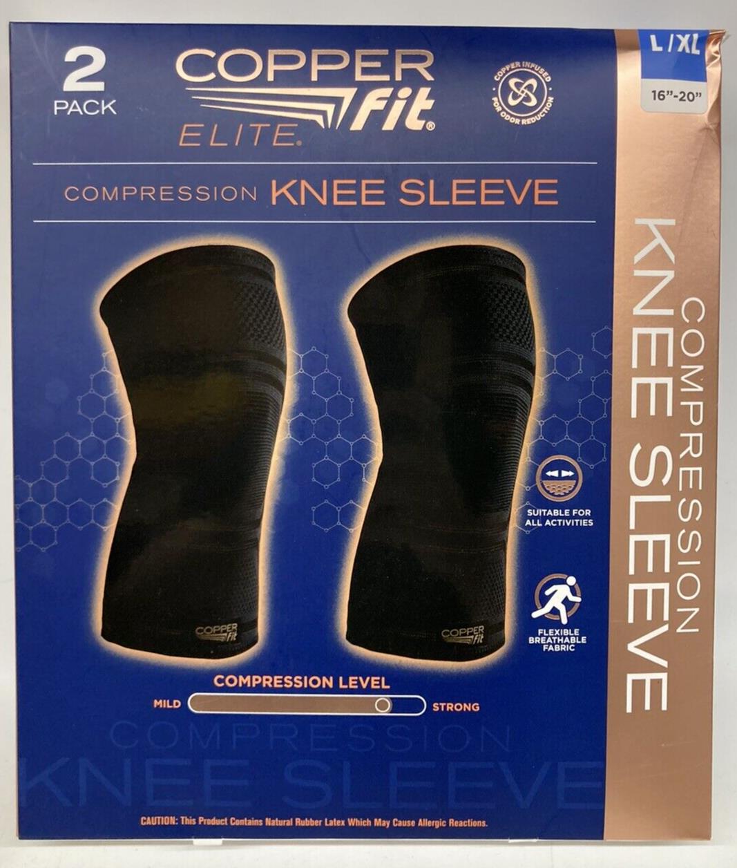 New Copper Fit Elite Knee Compression Sleeve L/XL 2 Pack