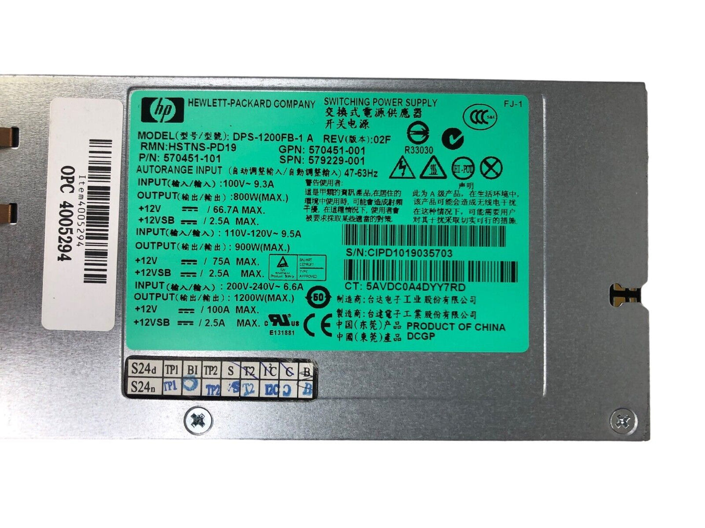 Hewlett Packard DPS-1200FB-1 A 1200w HSTNS-PD19 570451-101 579229-001 570451-00