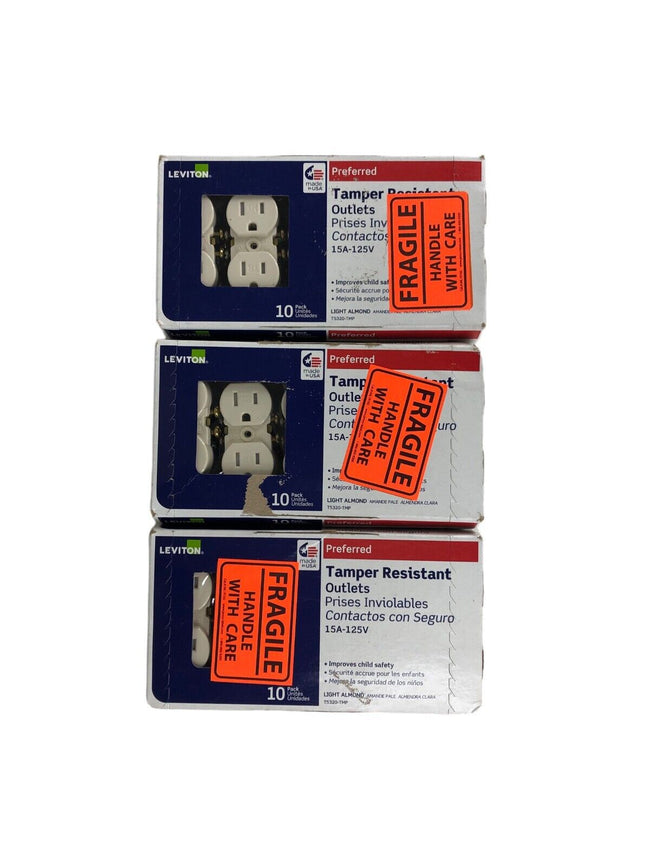 Lot 3 LEVITON ALMOND Grounded Tamper Resistant WALL OUTLET 15A 10 PACK T5320-TMP