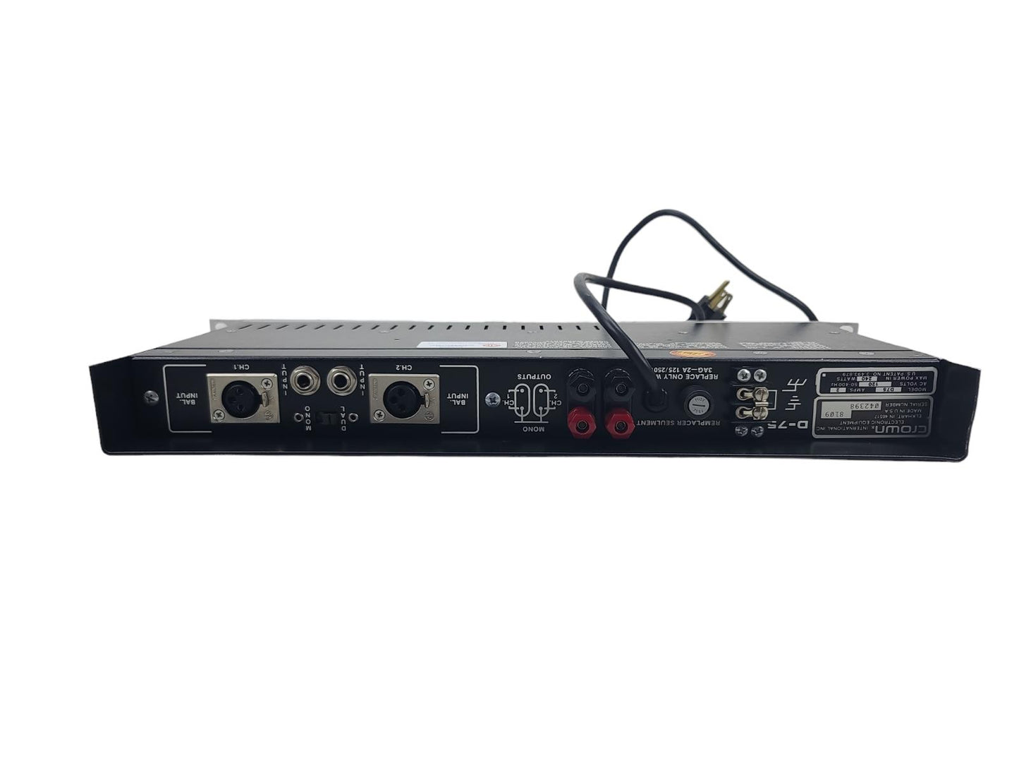 Crown D-75 2-Channel 240W Rack Mountable Professional Stereo Power Amplifier