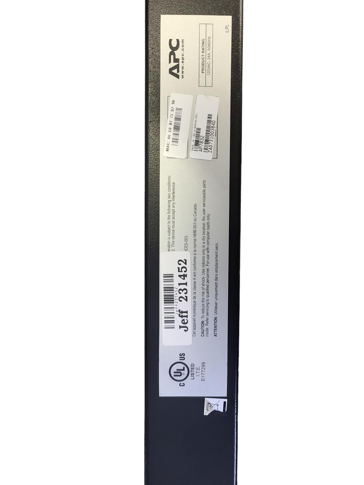 APC AP7832 Metered PDU 0U 30A 120V (24x) 5-20R Outlets L5-30P Input