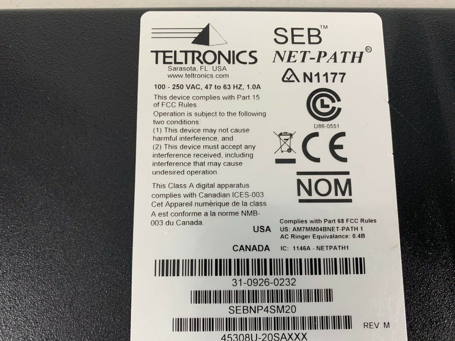 Teltronics SEBNP4SM20 Netpath SEB 4 port 8 sensor Segment Manager Tested Works!