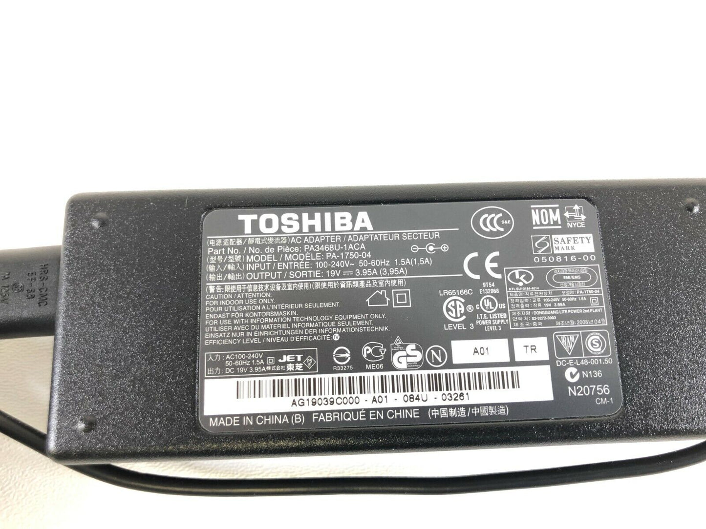 Genuine Toshiba 75W Power Adapter Charger PA-1750-04 PA3468U-1A