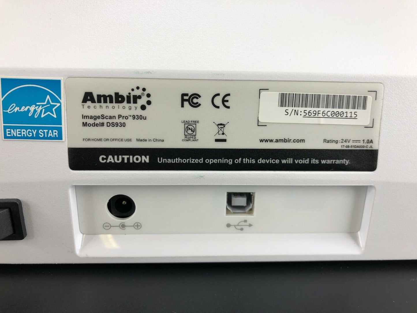 Ambir ImageScan Pro 930u Model DS930 Missing paper tray