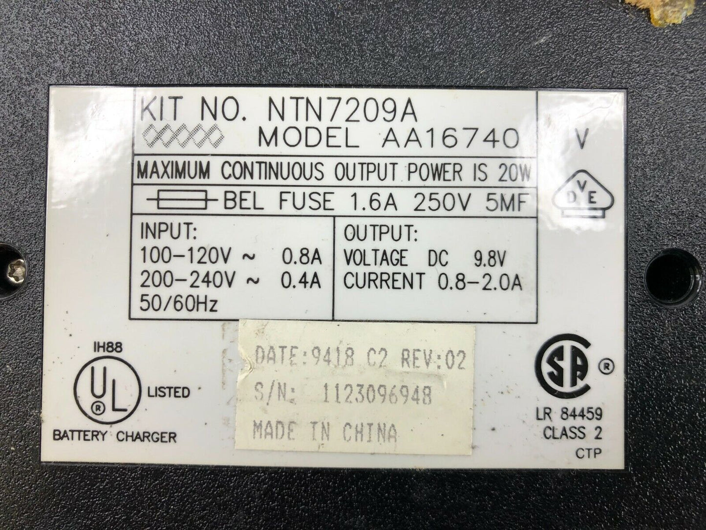 Motorola Radio Battery Charger NTN7209A Model AA16740 20W Power Output