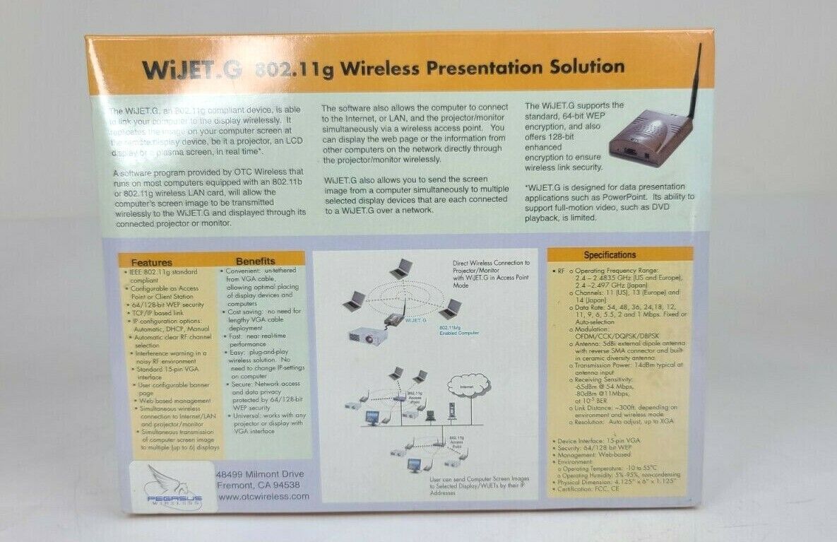 QTC WiJet.G 802.11g Wireless Projector Monitor Adapter Video WIFI BRAND NEW