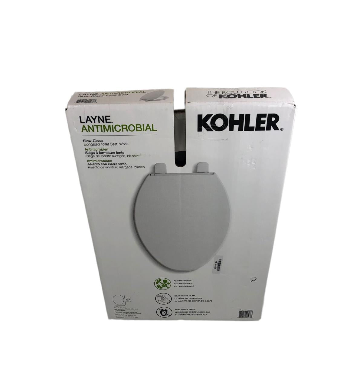 Kohler 1600327 Layne Antimicrobial Slow-Close Elongated Toilet Seat White LN