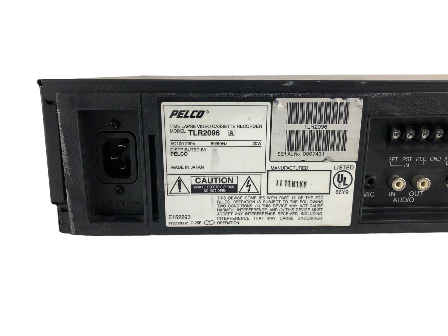 Pelco 4-Head VCR Model TLR 2096 96H Time Lapse Video Recorder  U6A