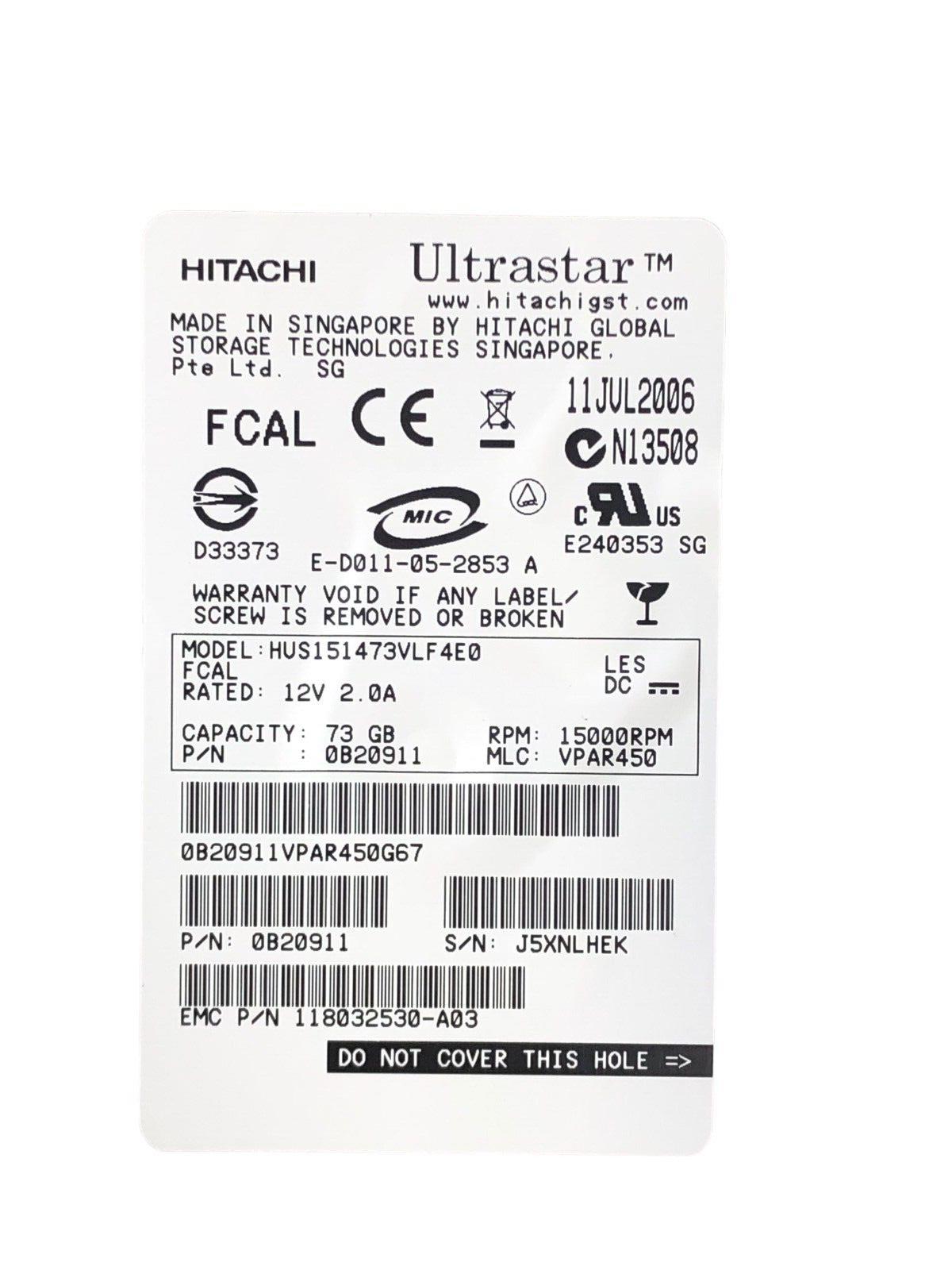 Hitachi Ultrastar 3.5" 73GB 15000RPM Fibre Channel 4Gbps 0B20911 HUS151473VLF4E0