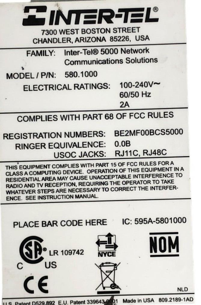 Inter-Tel 580.1000 Mitel 5000 Voice System