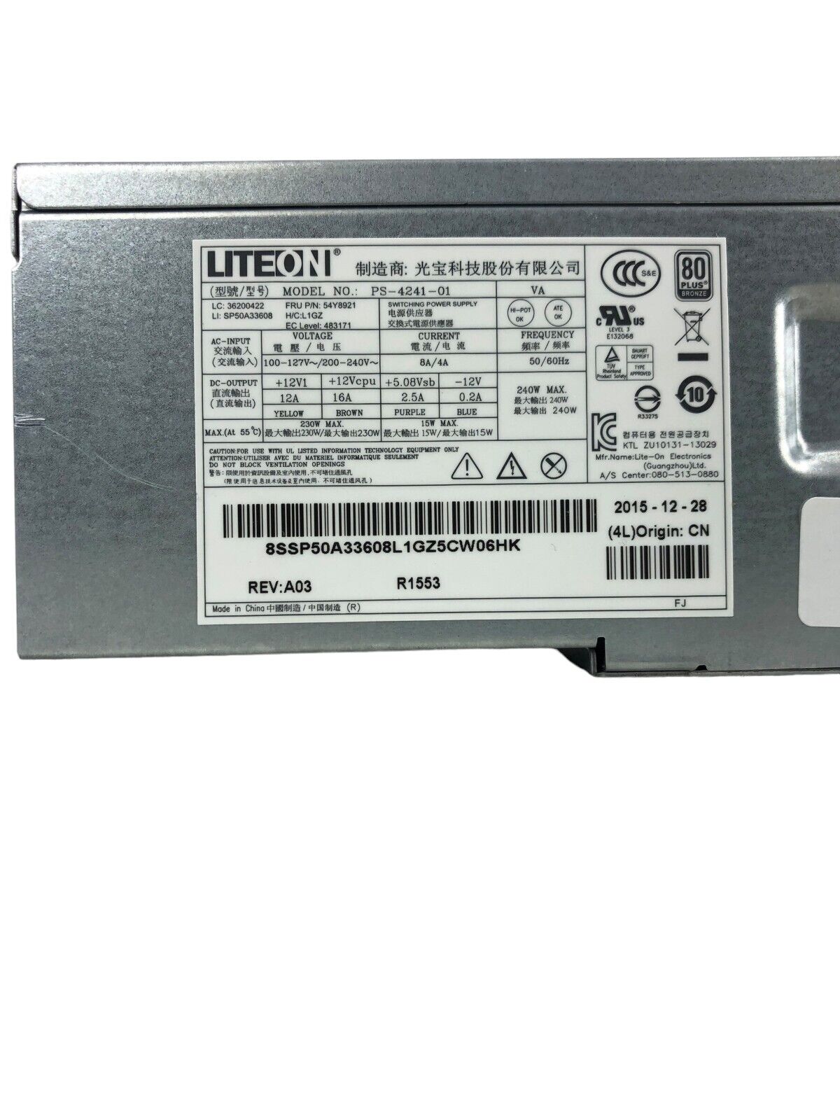 LiteOn PS-4241-01 240W Power Supply for ThinkCentre M92P / M75e SFF