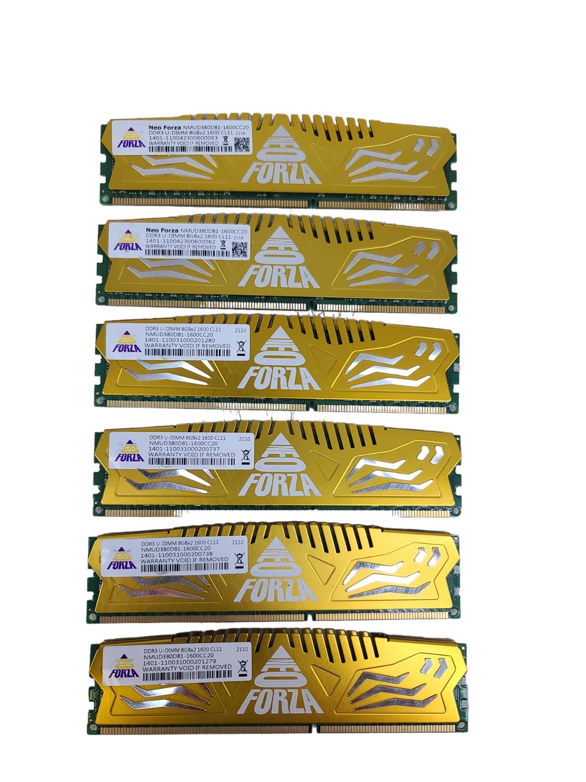 Lot Of 6 NEO FORZA NMUD380D81-1600CC20 16GB (2X8GB) DDR3 U-DIMM